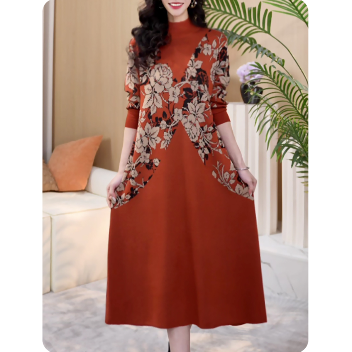 |蔷薇|女士宽松连衣裙中长款毛衣裙气质休闲女装4ZL01CZ237