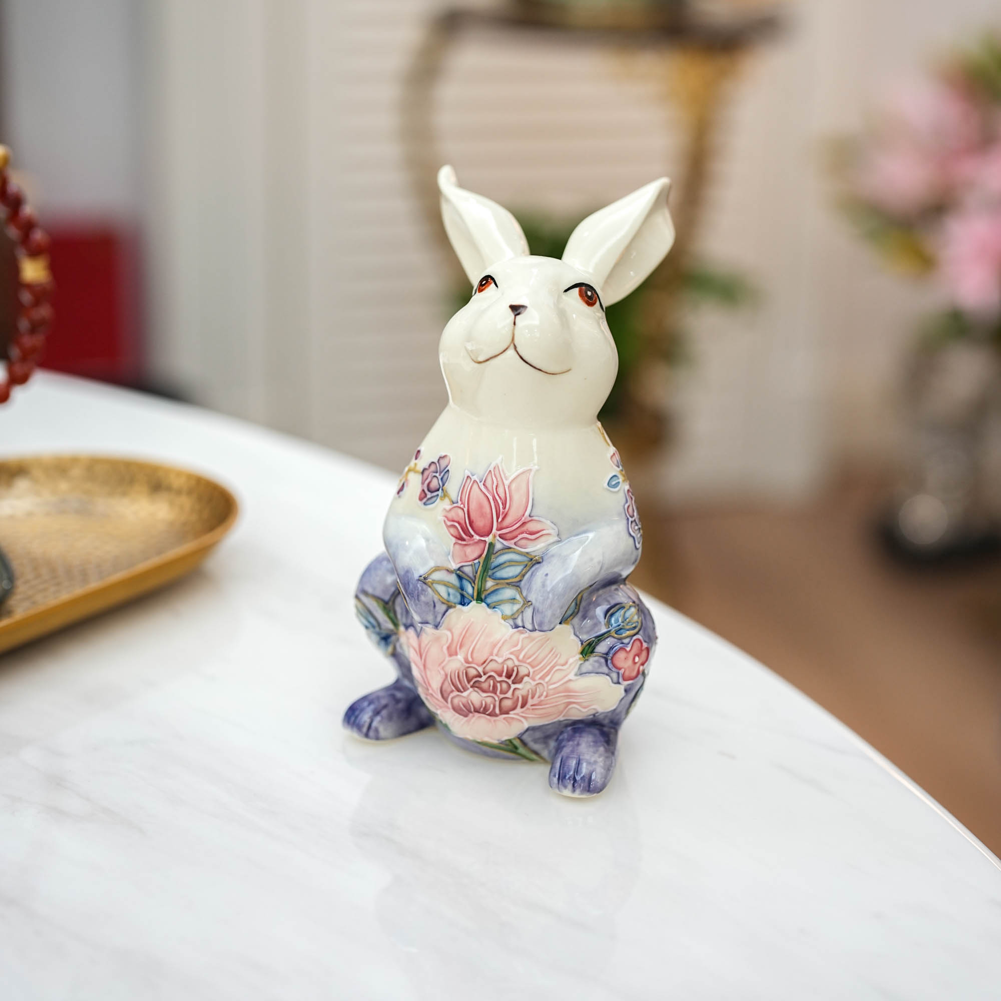 【奇居巍】纯手工堆料釉下彩陶瓷站姿兔子可爱动物摆件 白紫色
