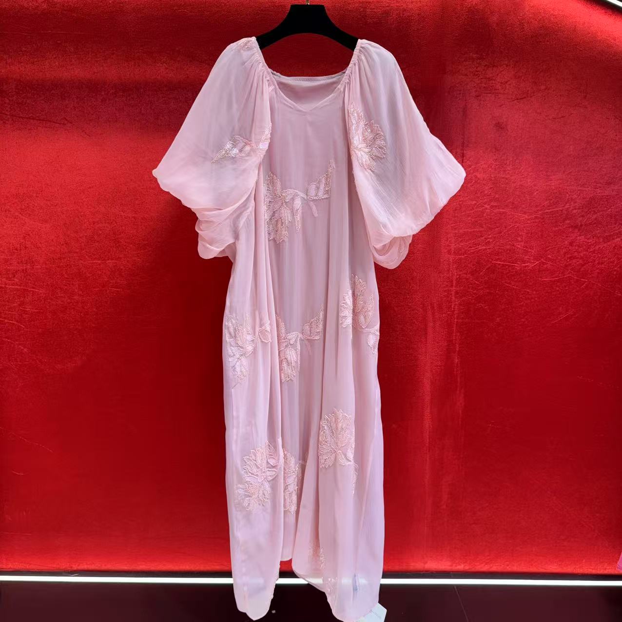 【DANDAN BRAND】312深圳南油小众灯笼袖重工钉珠设计大码女连衣裙