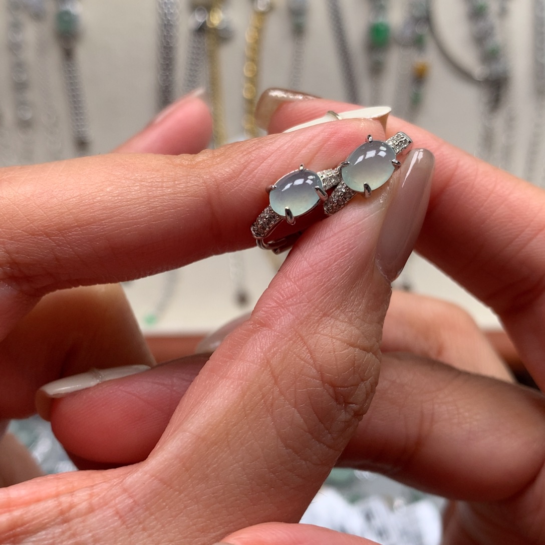 翡翠银S925镶嵌戒指耳钉