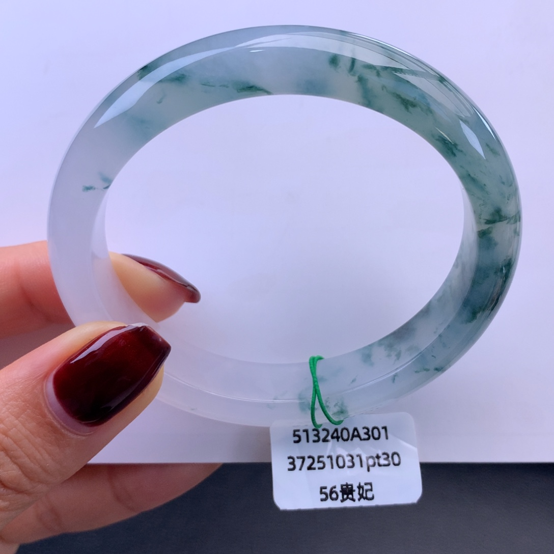 翡翠未镶嵌手镯白冰飘花贵妃手镯（完整强推）