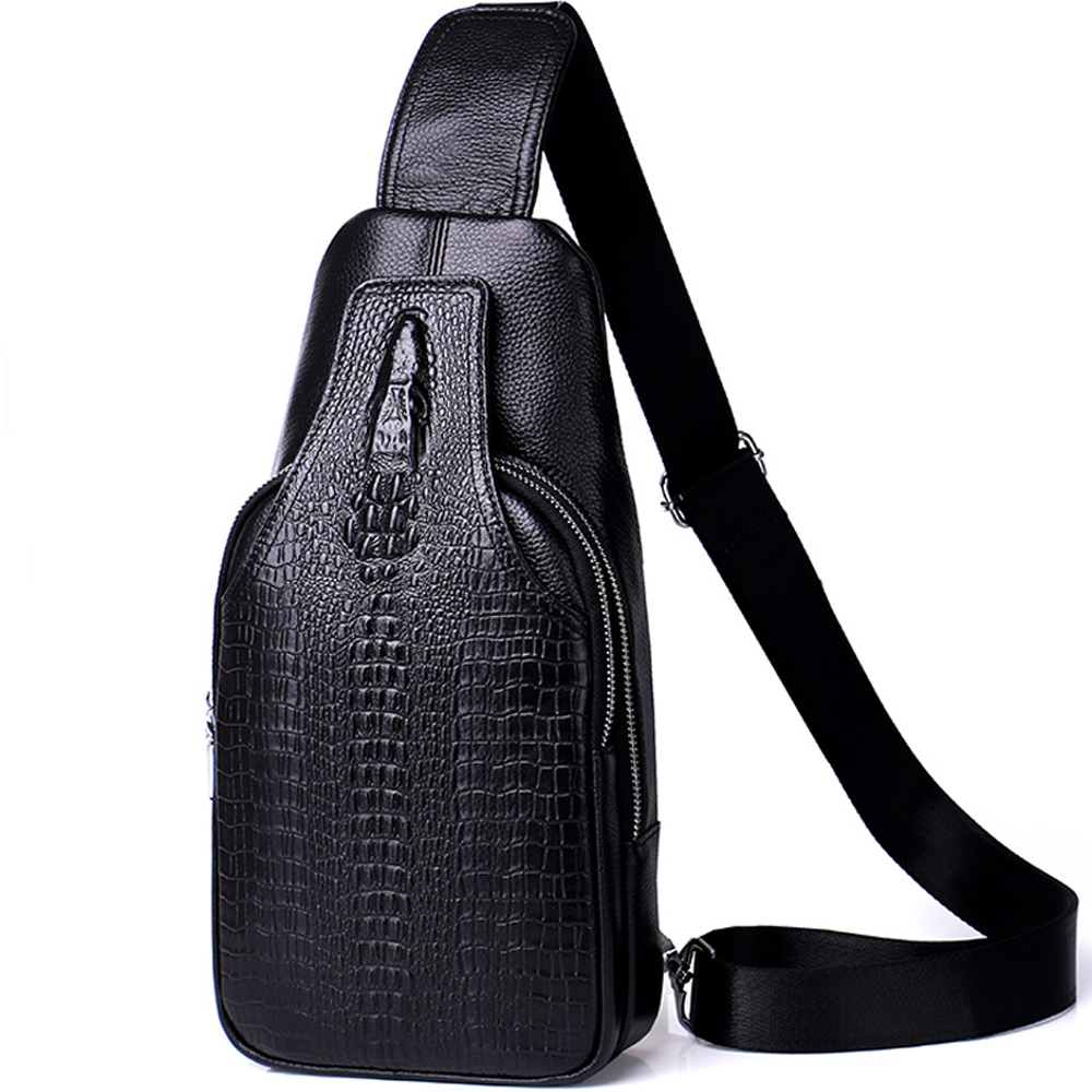 新款男士胸包男牛皮革胸前包韩版单肩包斜挎包休闲男包牛皮革潮流