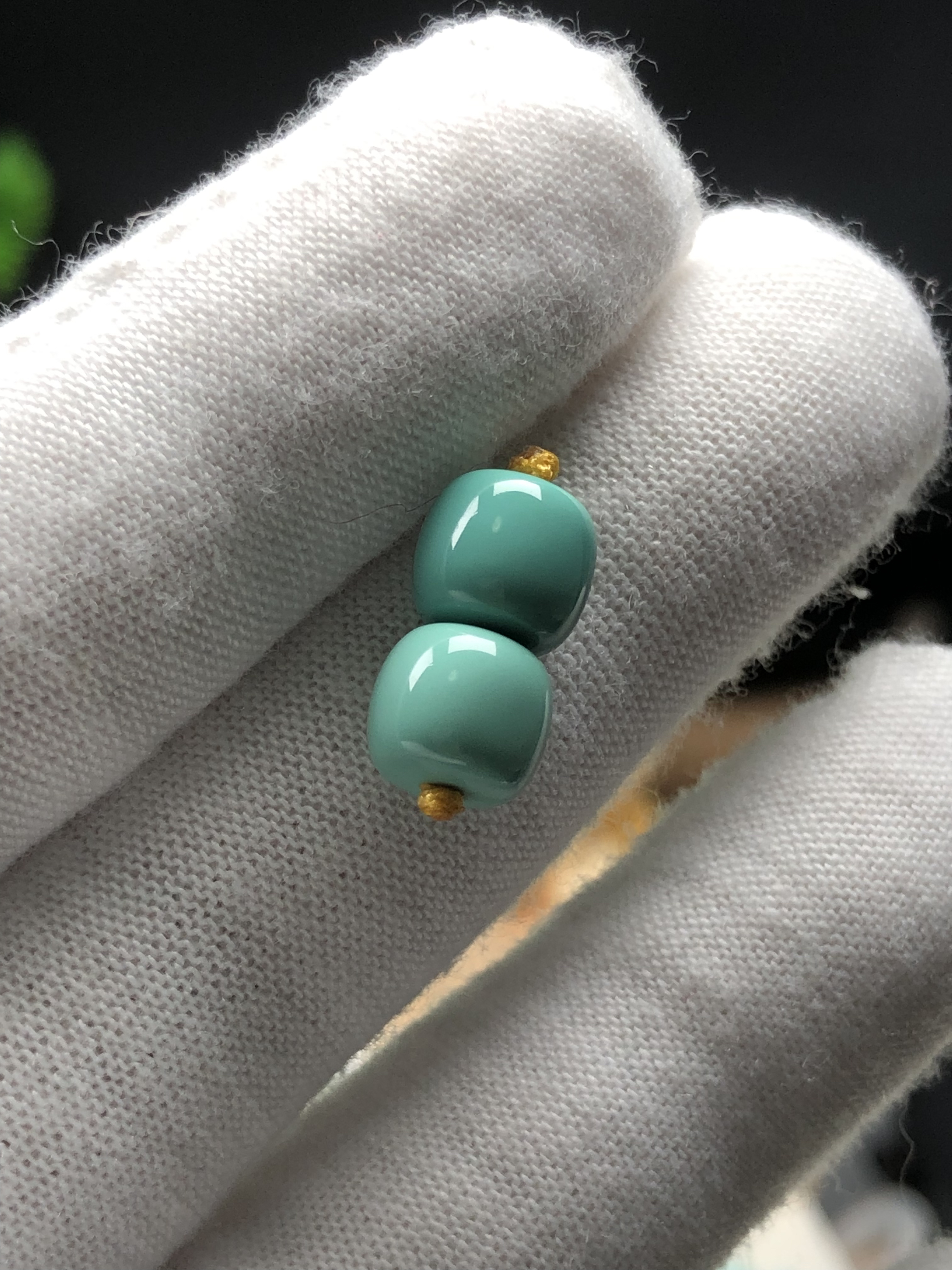 精品原矿绿松石老型对珠