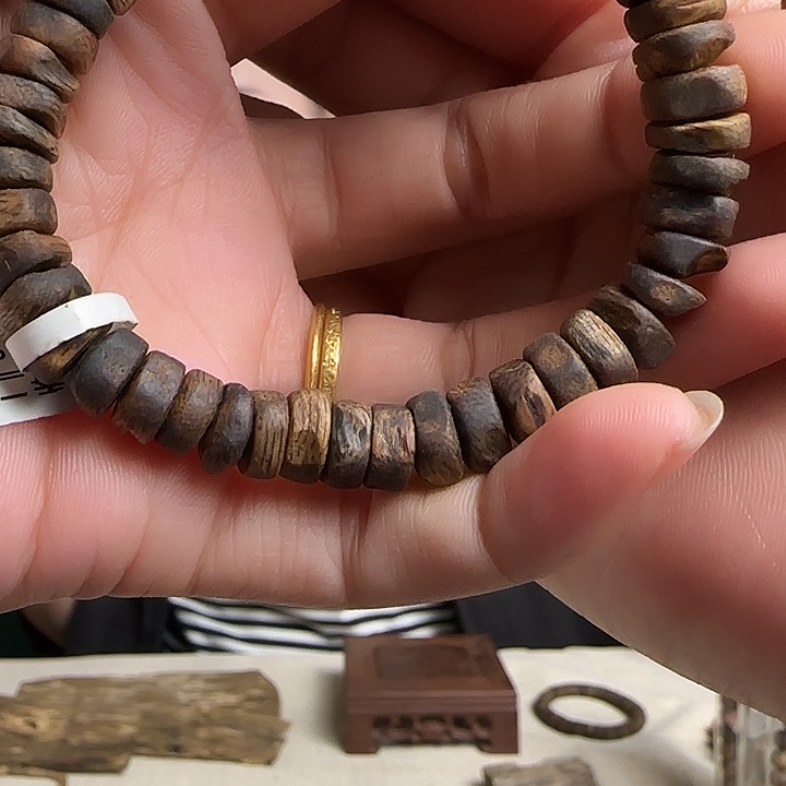 沉香手串卡9mm碎银款单圈