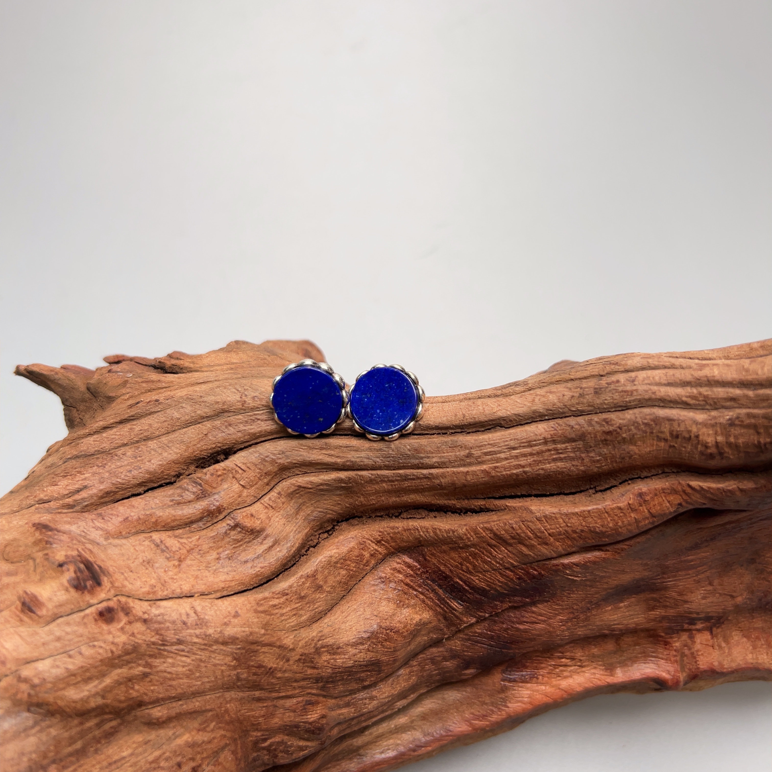 青金石圆面耳钉S925银