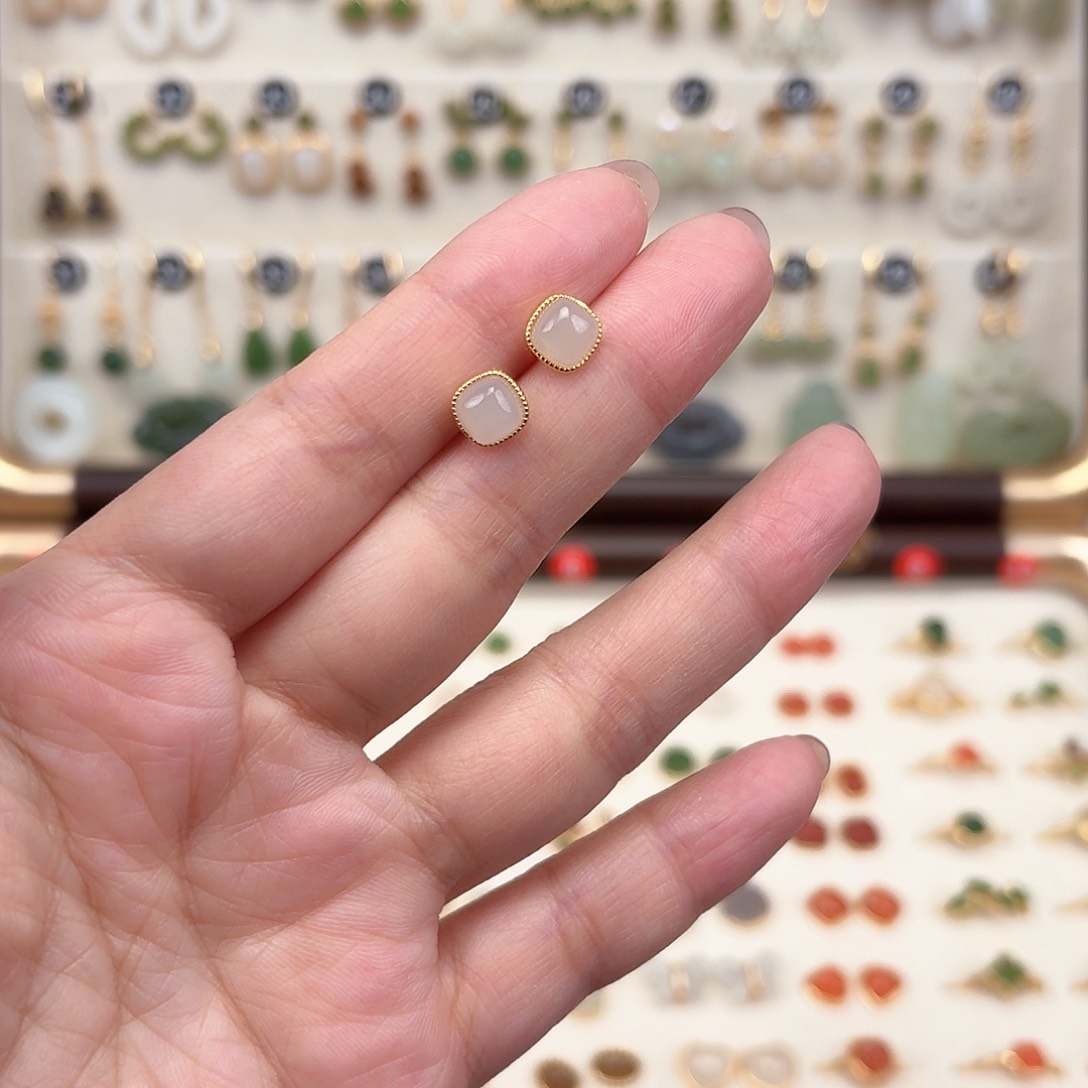 银S925镶嵌和田玉耳饰