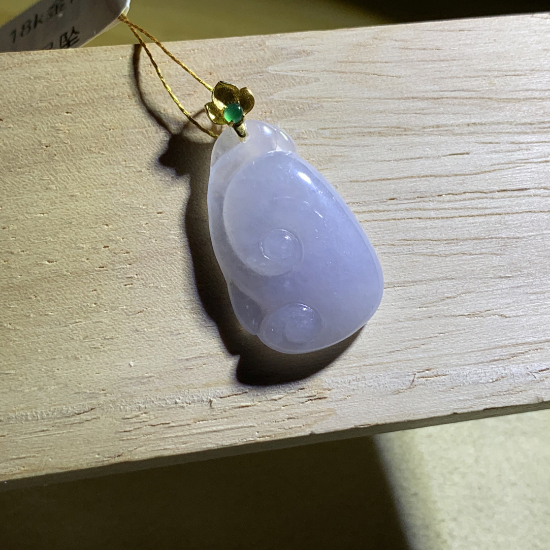 天然缅甸翡翠A货 18k金镶嵌满紫如意 29×16.3×4.3