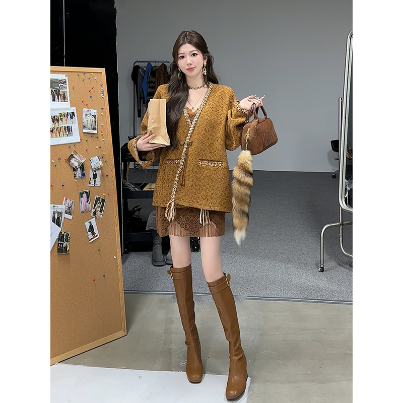 小雨姐姐【明华外套】时尚复古宽松粗花呢休闲百搭小香风短外套秋季