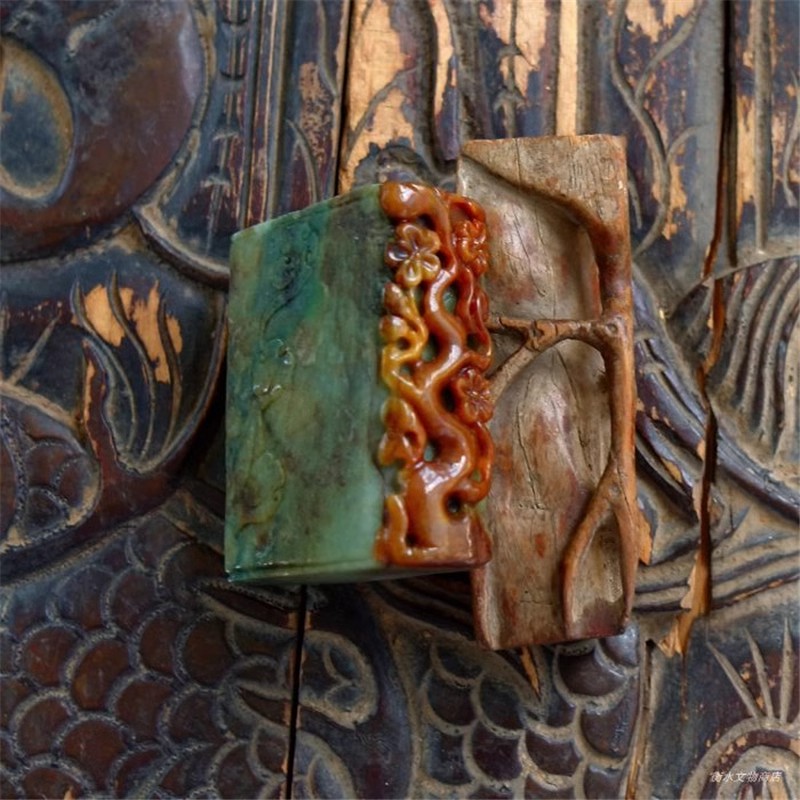 风=露2525库存清代天然A货缅甸老坑种正阳绿黄翡梅花笔筒摆件