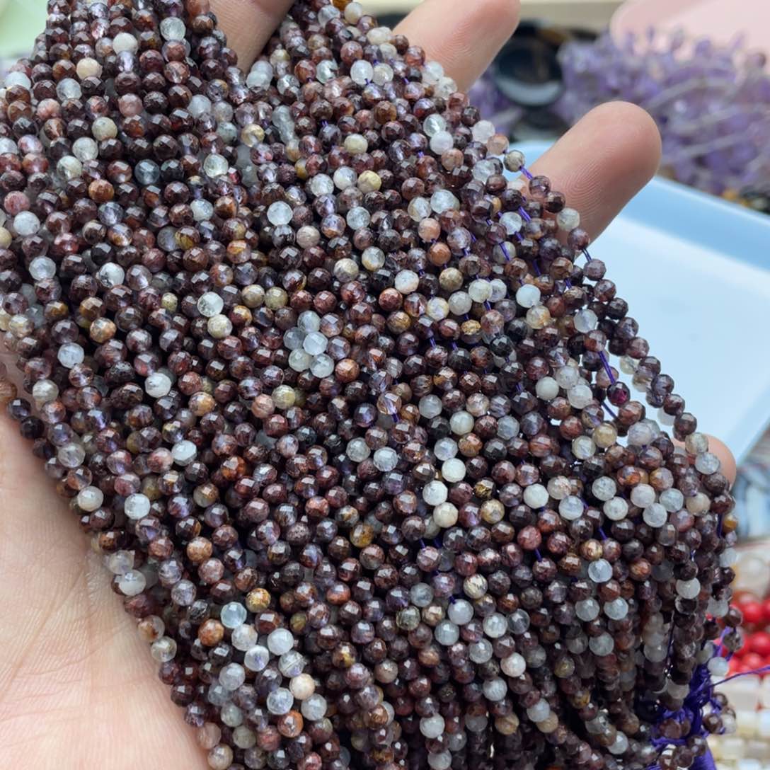 玛瑙/玉髓珠宝半成品未镶嵌一条装卡3mm紫幽灵切面珠