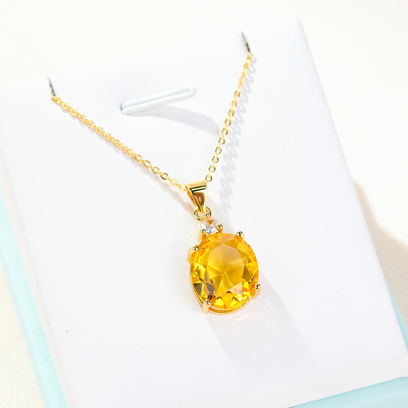 铜合金合成锆石吊坠 气质黄色镶嵌豪华精美金太阳坠链项链-7221