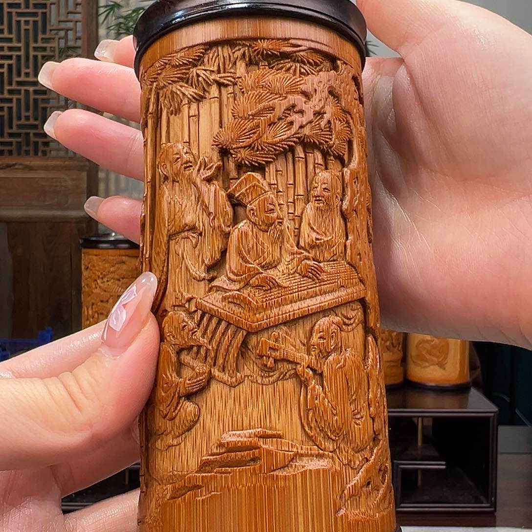 竹竹雕竹林七贤茶叶罐