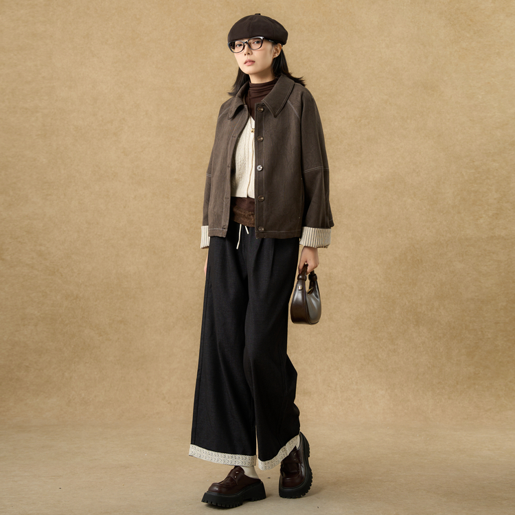 休闲感外套女装2025秋季新款条纹拼接翻领上衣XHAC10745