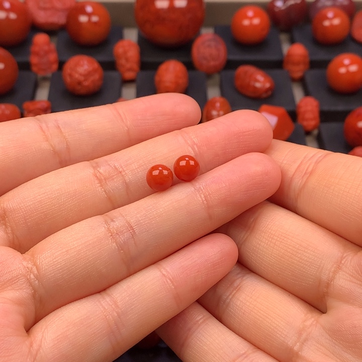 南红玛瑙未镶嵌圆珠对珠6.5MM