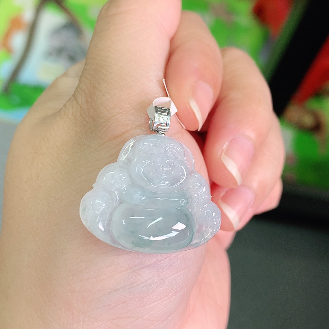 翡翠颈饰18K金镶嵌飘蓝佛公