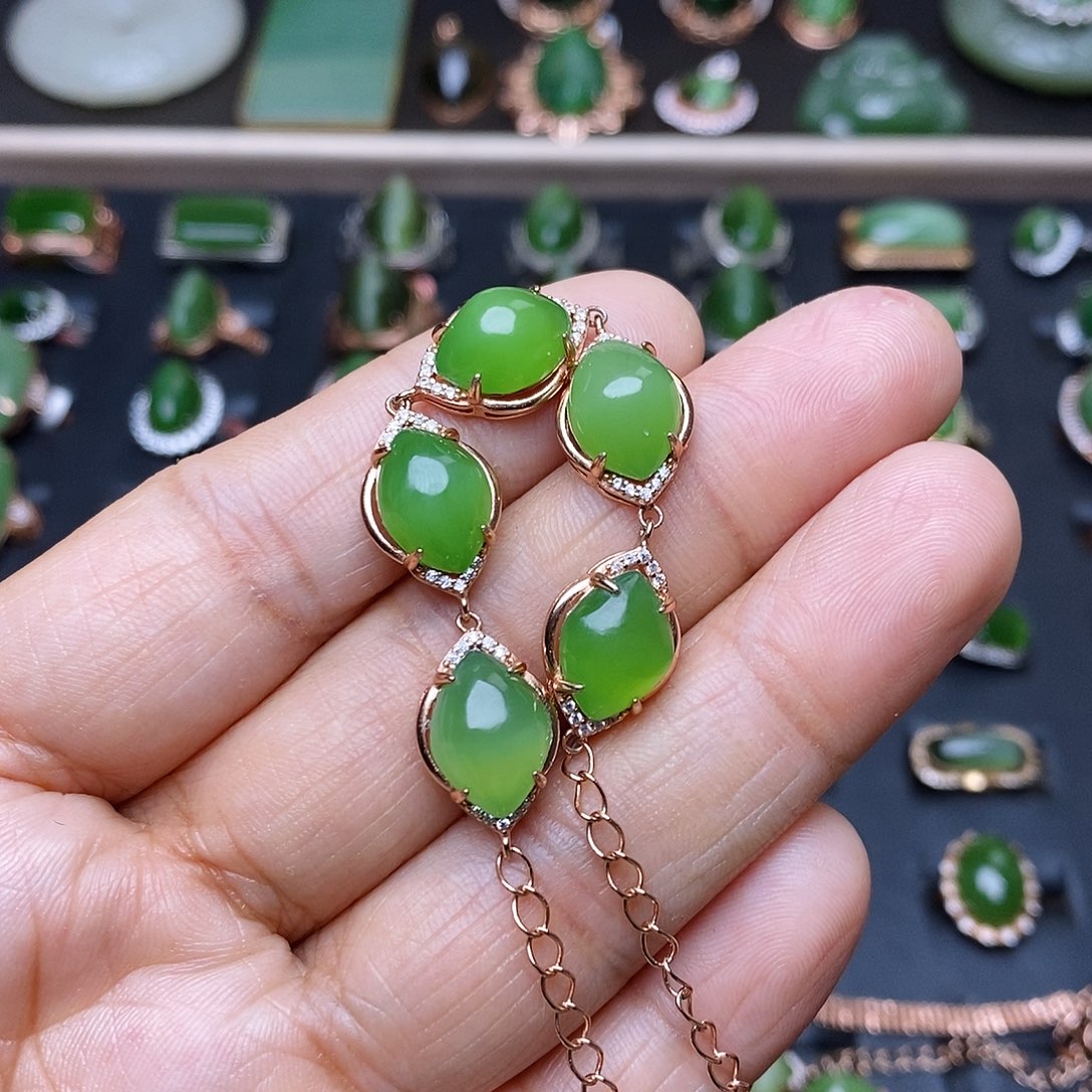 和田玉（碧玉）银S925镶嵌吊坠(不含链)手链