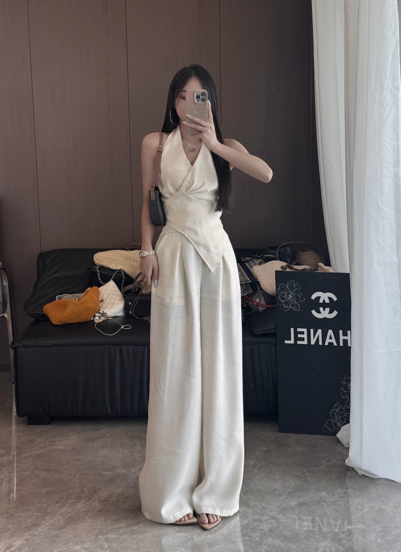 Molly定制【海岛老钱】夏季小众高腰复古阔腿裤显瘦职业套装M6003