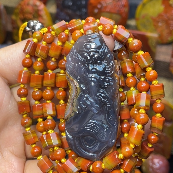 玛瑙/玉髓未镶嵌珠宝奇石北票黑冰钟馗4800送链子