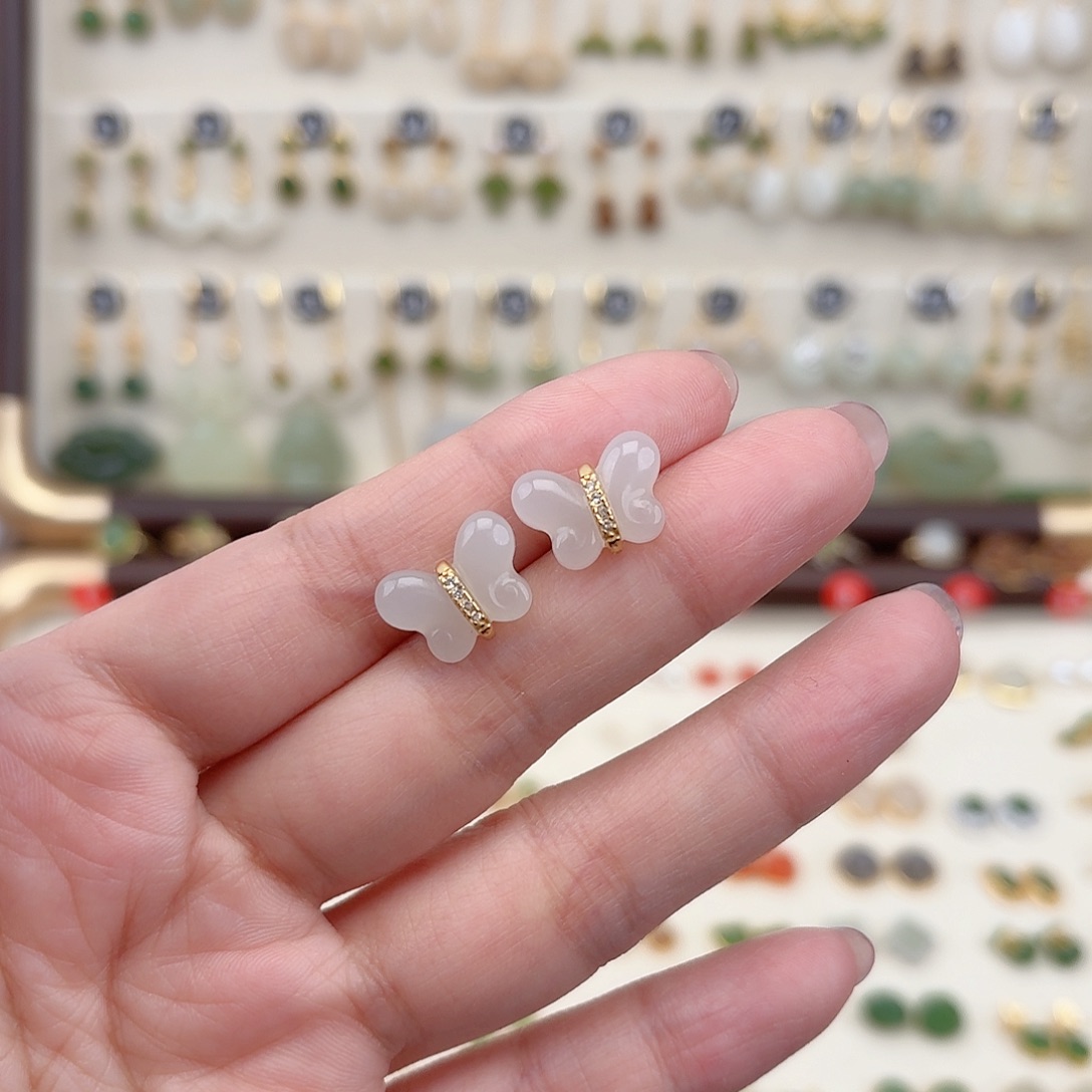 银S925镶嵌和田玉耳饰