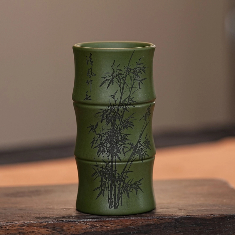 【2564竹节杯】宜兴原矿紫砂手工刻绘竹子主人杯 清风竹节杯