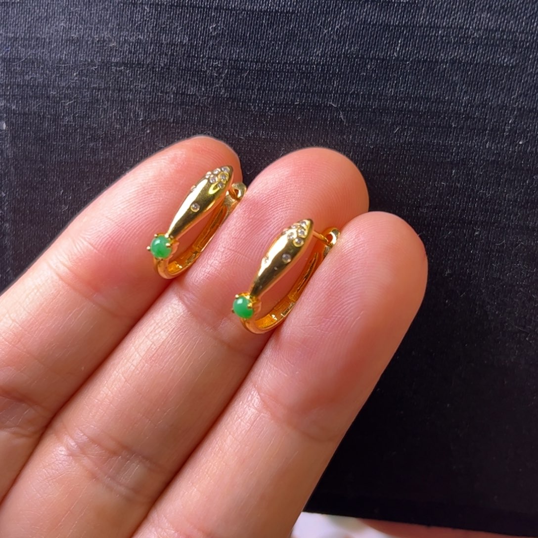 翡翠耳饰18K金镶嵌乐*耳包