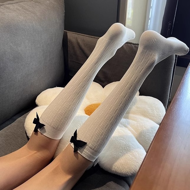 黑白个性蝴蝶结小腿袜jk少女ins显瘦可爱百搭堆堆袜女长款学院风