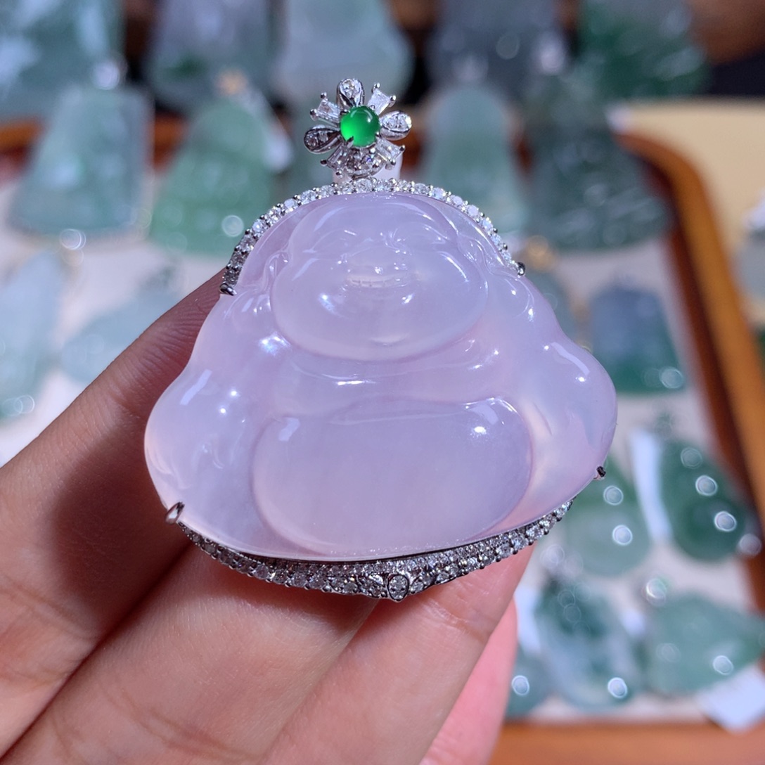 翡翠颈饰18K金镶嵌佛公