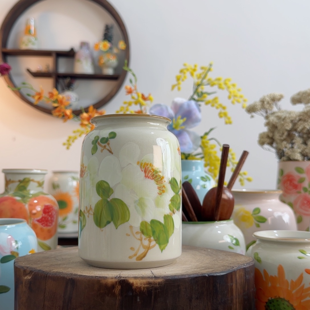 摆件景德镇手绘陶瓷花瓶摆件无孔