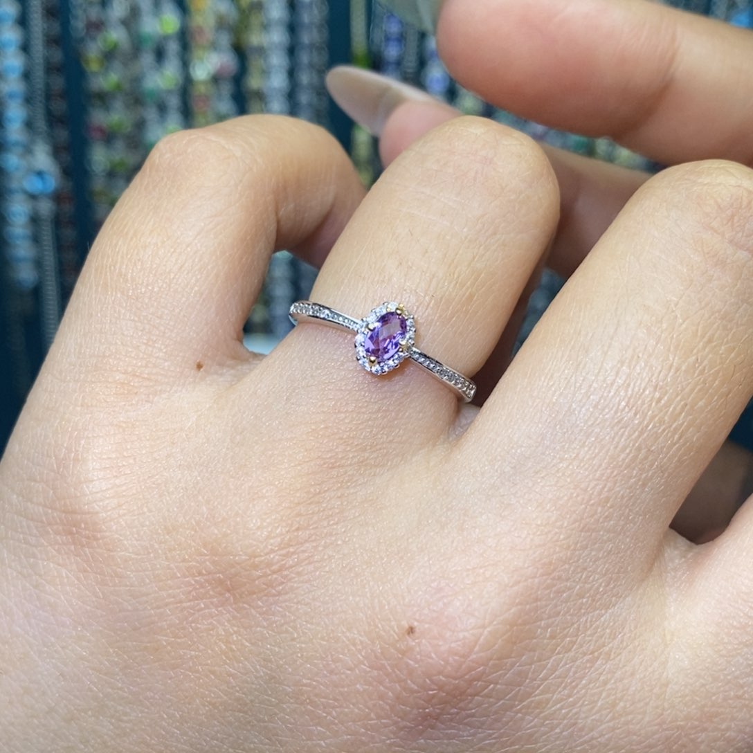 紫晶戒指银S925镶嵌45667