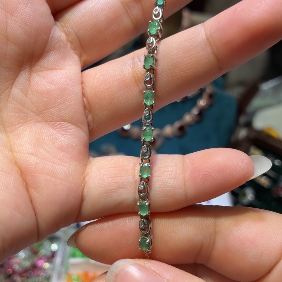 祖母绿银S925镶嵌手链
