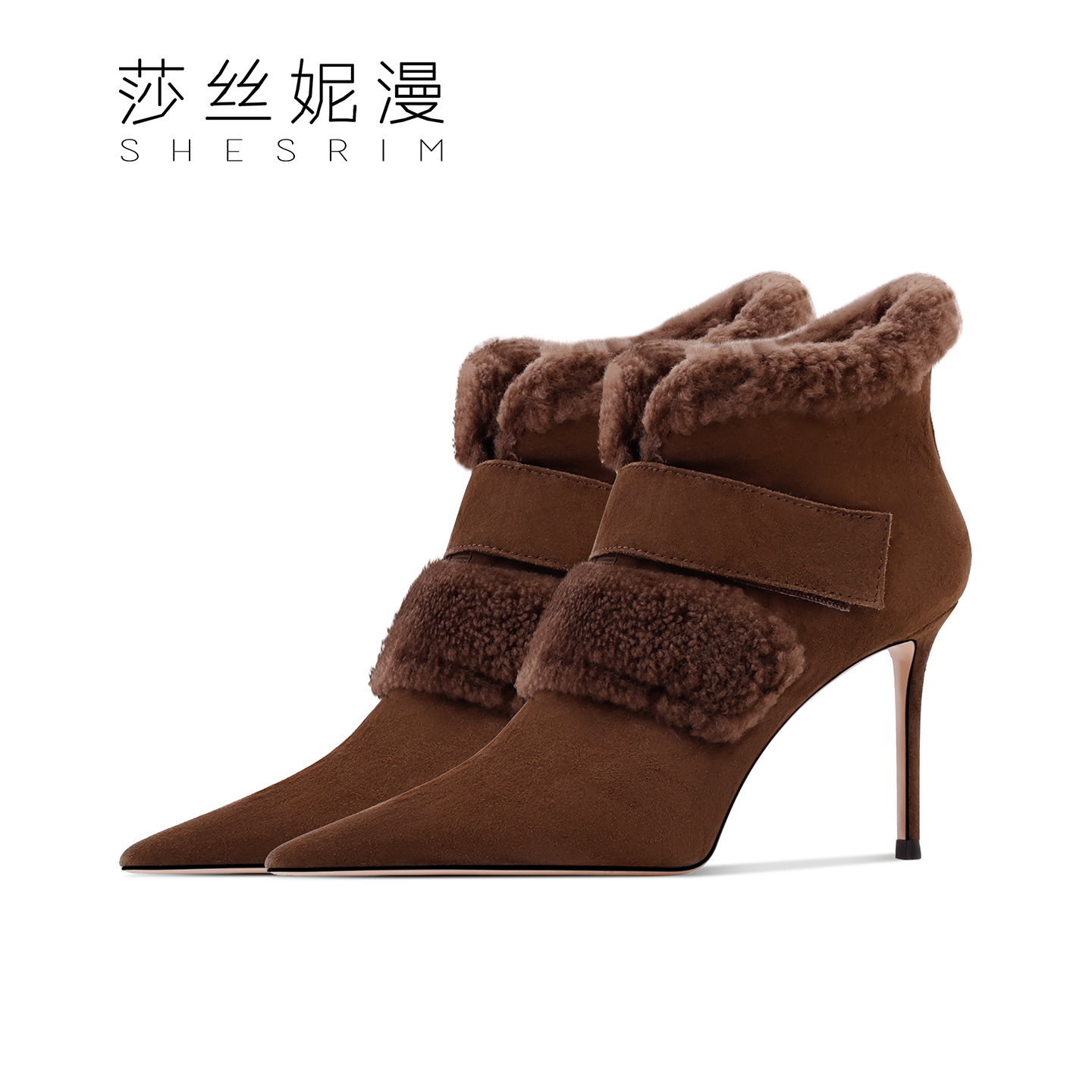197-「8.5CM」绒里冬季尖头细高跟时装女士高跟短靴黑色气质绒里靴