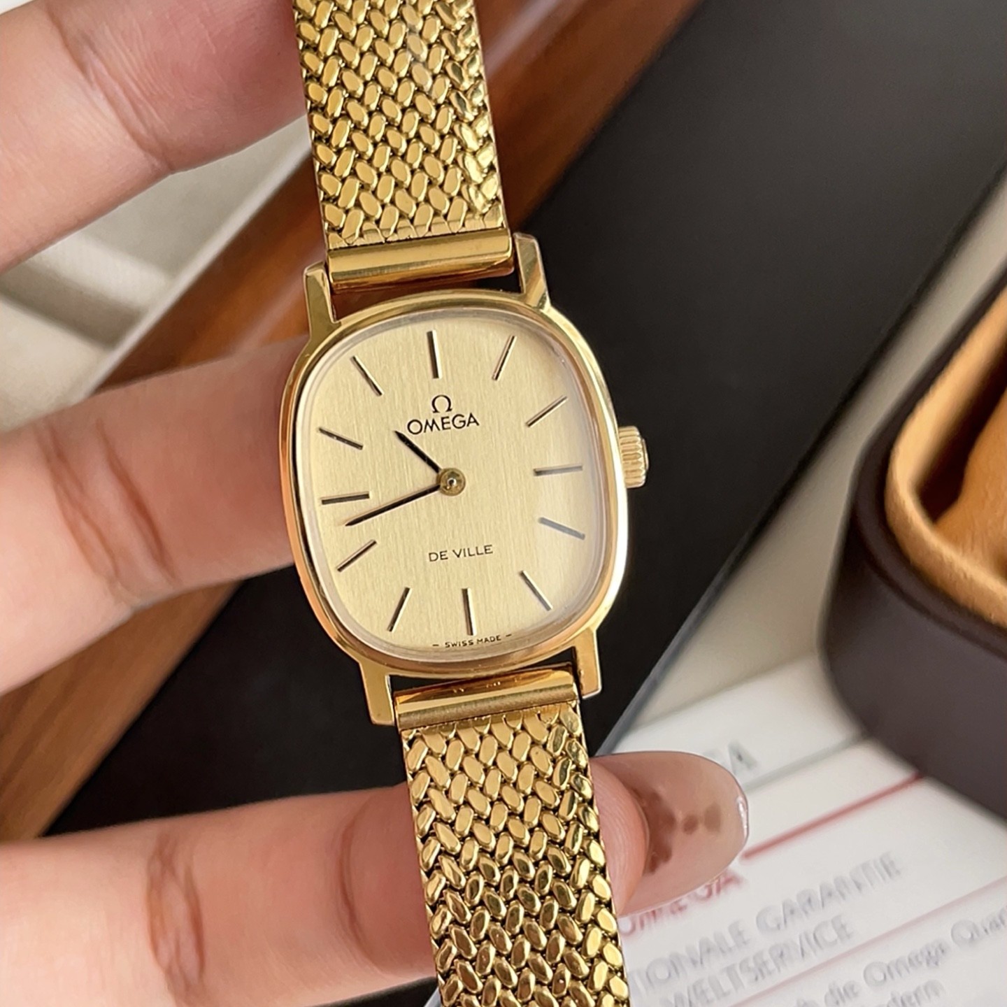 95新 Omega/欧米茄 刘诗诗同款·法式蝶飞系列方糖手动机械表 配链