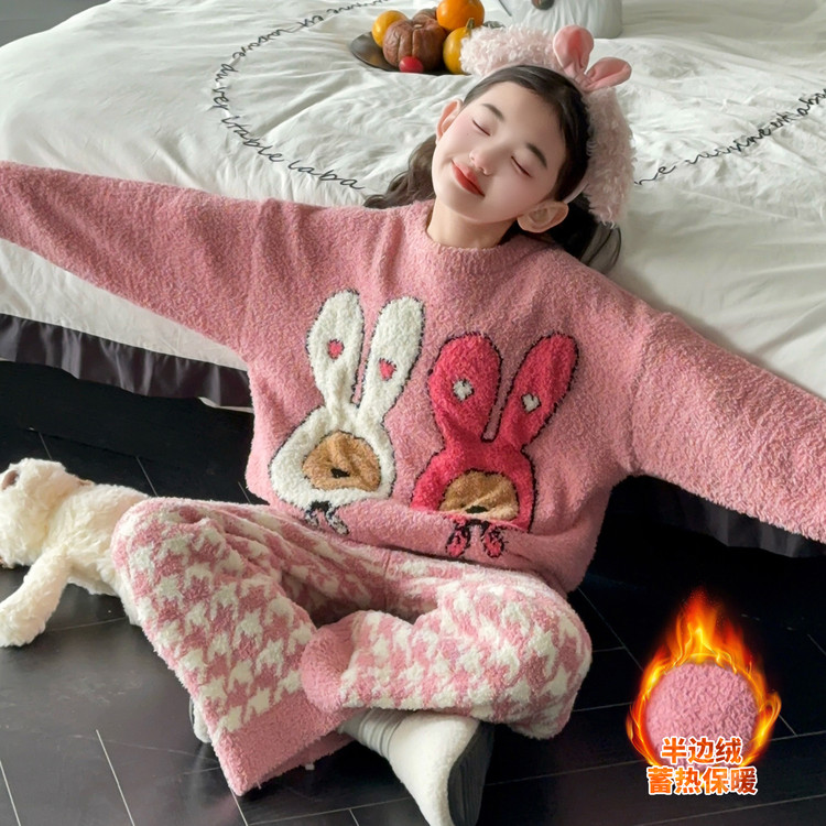 女中大童加厚睡衣2025新款女孩儿睡衣秋冬款家居服套装秋冬