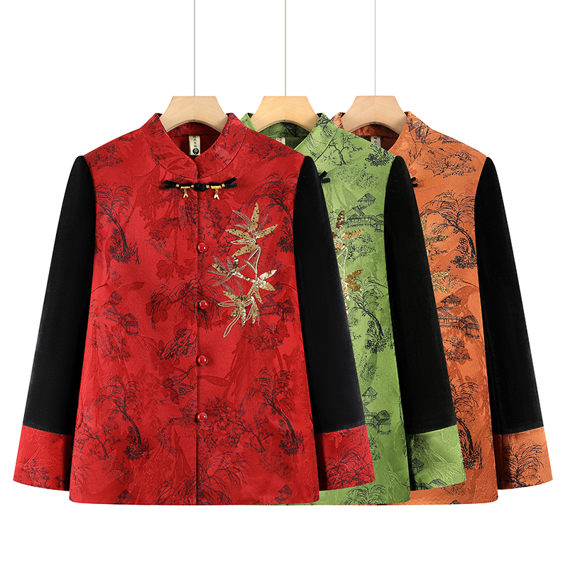 中老年妈妈春秋款外套奶奶装开衫秋装上衣老太太衣服喜庆春装婆婆