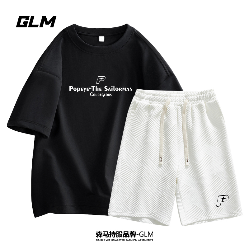 大力水手联名GLM【休闲套装】大码短袖T恤青少年百搭五分裤纯棉上衣