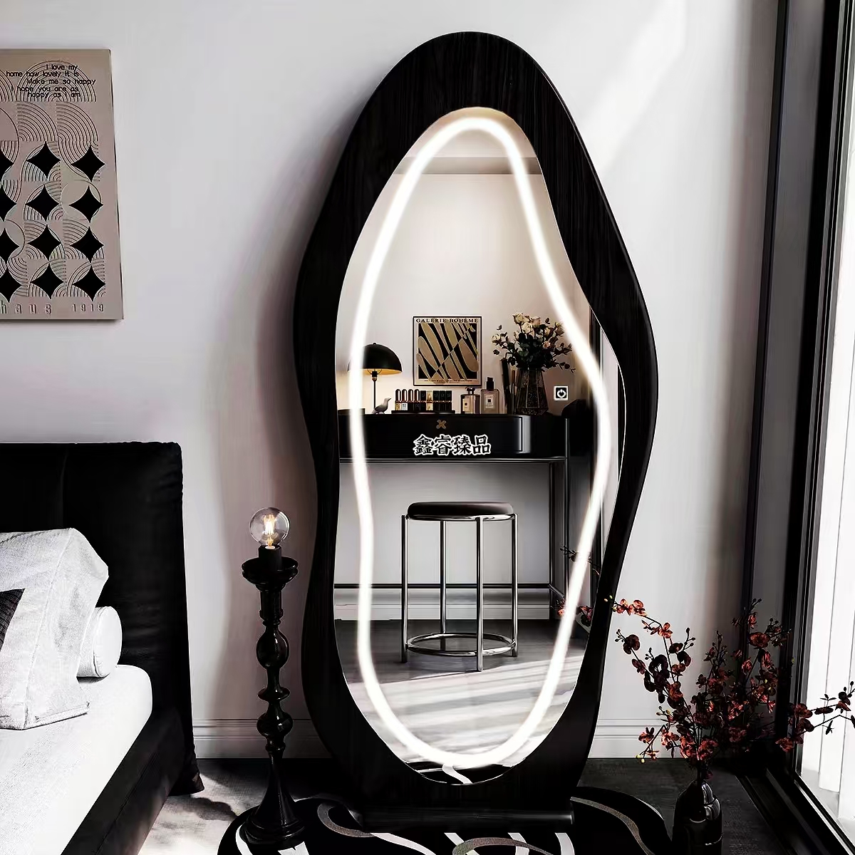 家用客厅全身镜穿衣镜中古芒果服装店壁挂试衣镜挂墙镜卧室落地镜