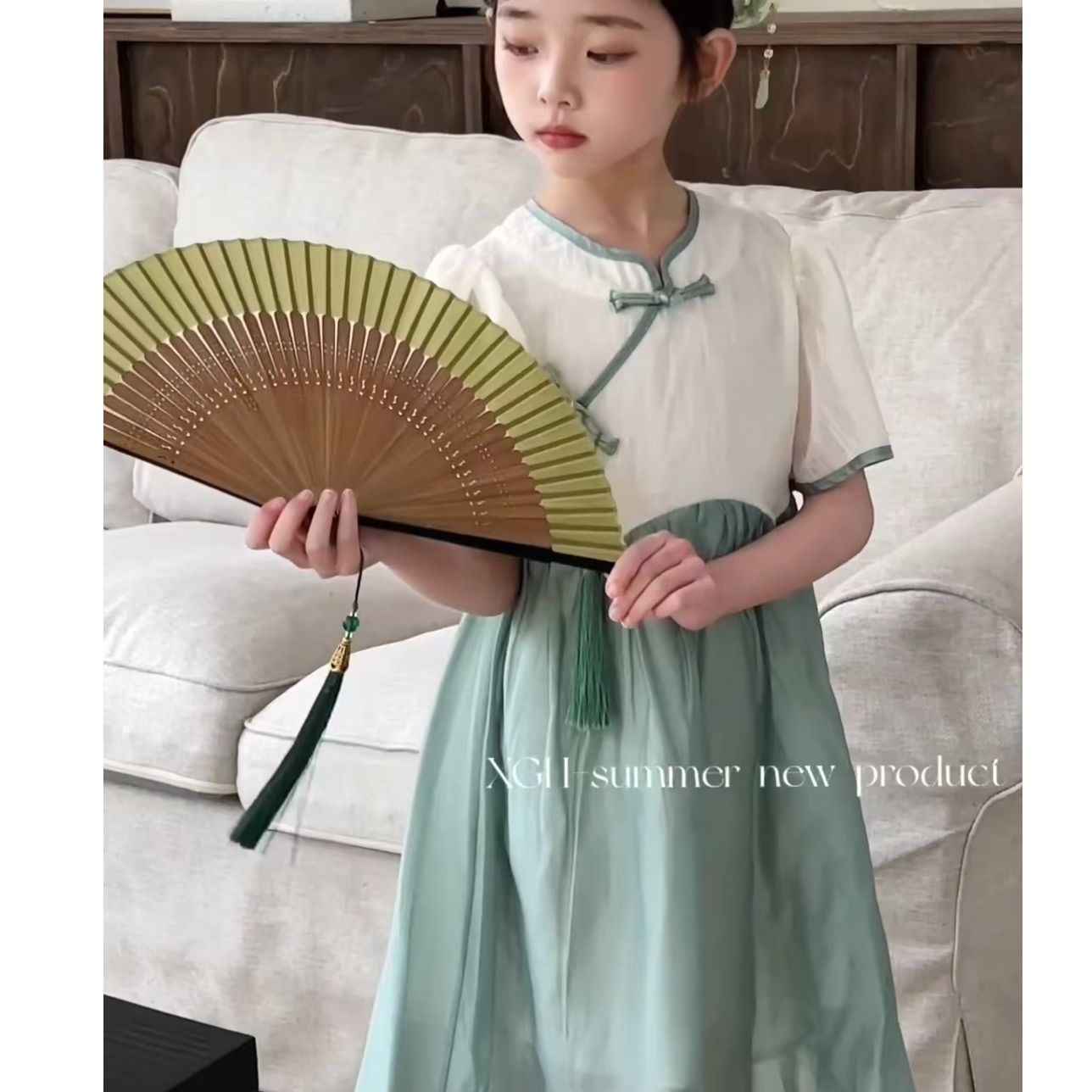 现货   2024新款夏季儿童时尚女童国风盘扣连衣裙3288