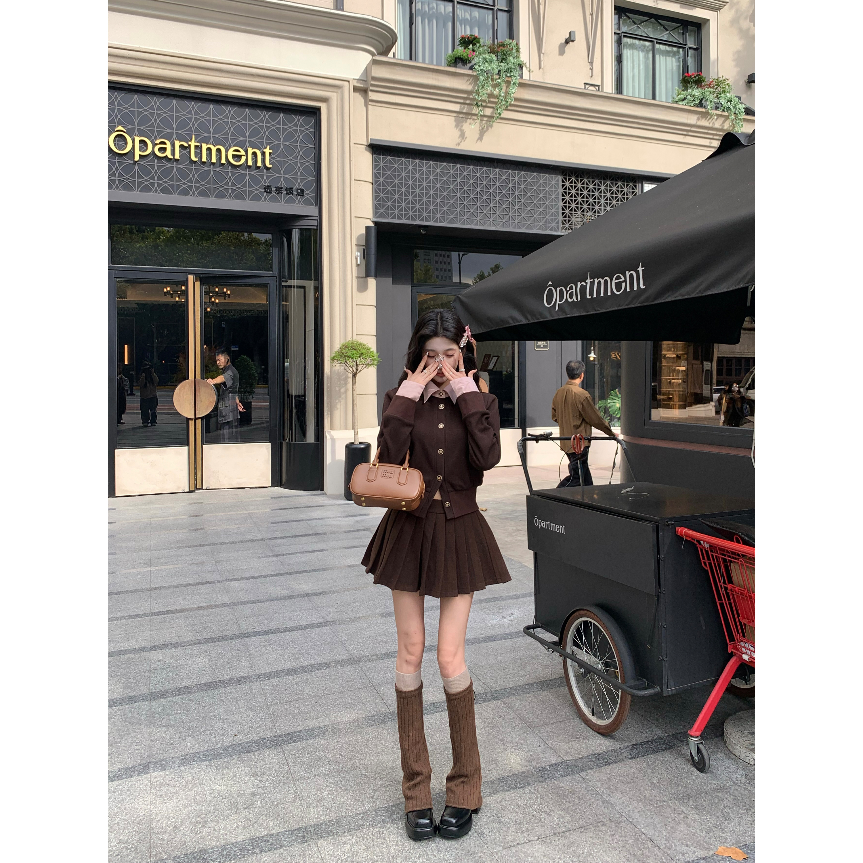 BarbChill【乖乖贵女】学院风miu系毛呢半裙套装女冬针织上衣百褶裙