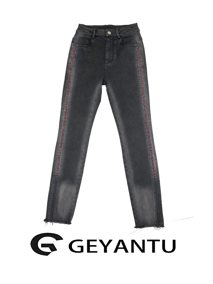 【GEYANTU】787 加绒冬季磨毛常规款小脚裤牛仔裤裤子长裤黑色直筒