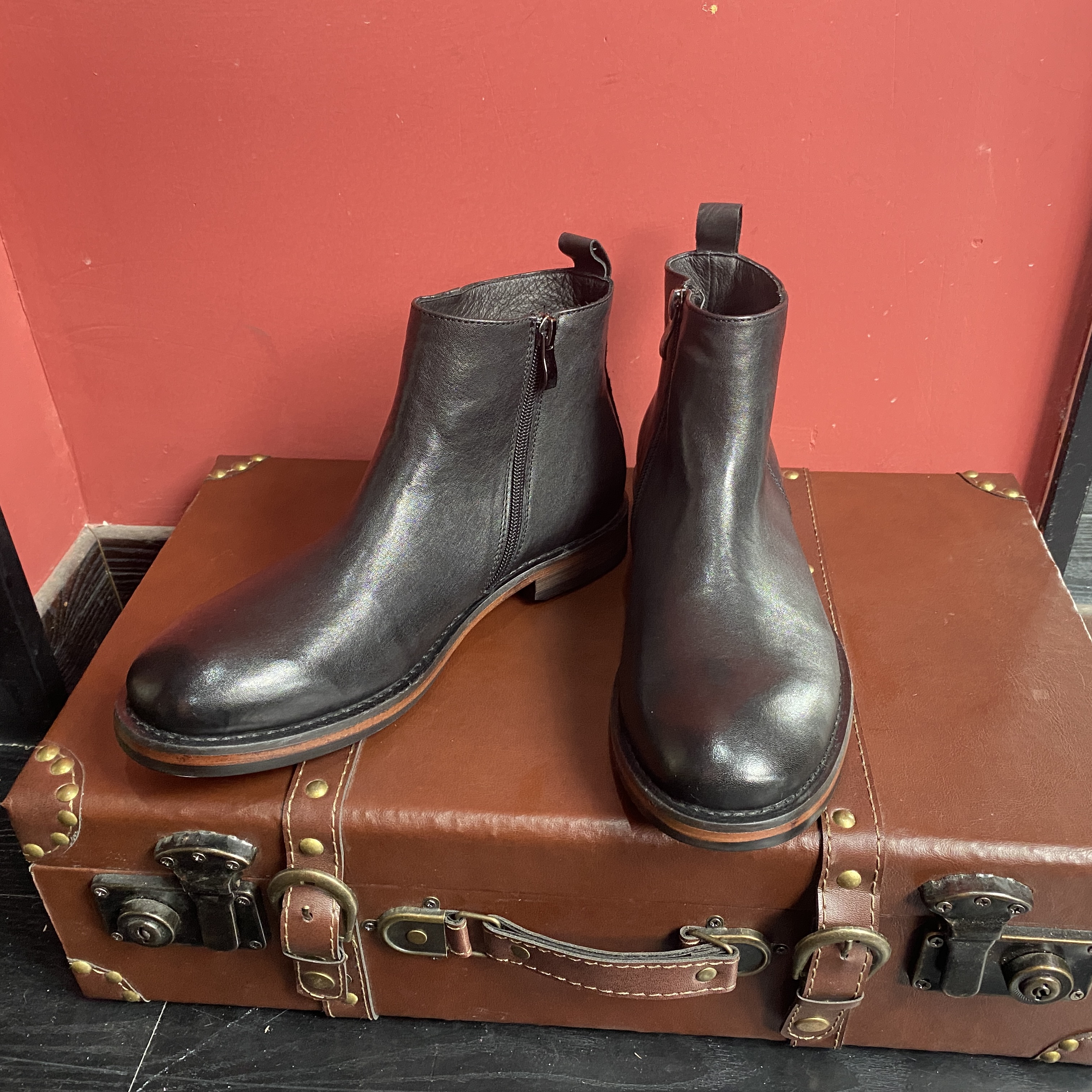 马皮水洗加绒短靴复古男靴真皮马丁靴切尔西靴男秋冬保暖男款圆头