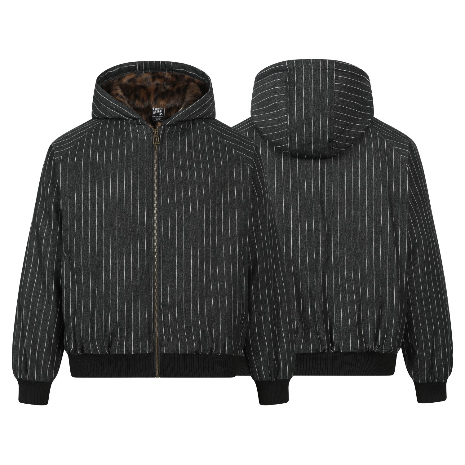 Eyecollector 25ss美式复古街头条纹豹纹保暖休闲棉服连帽外套