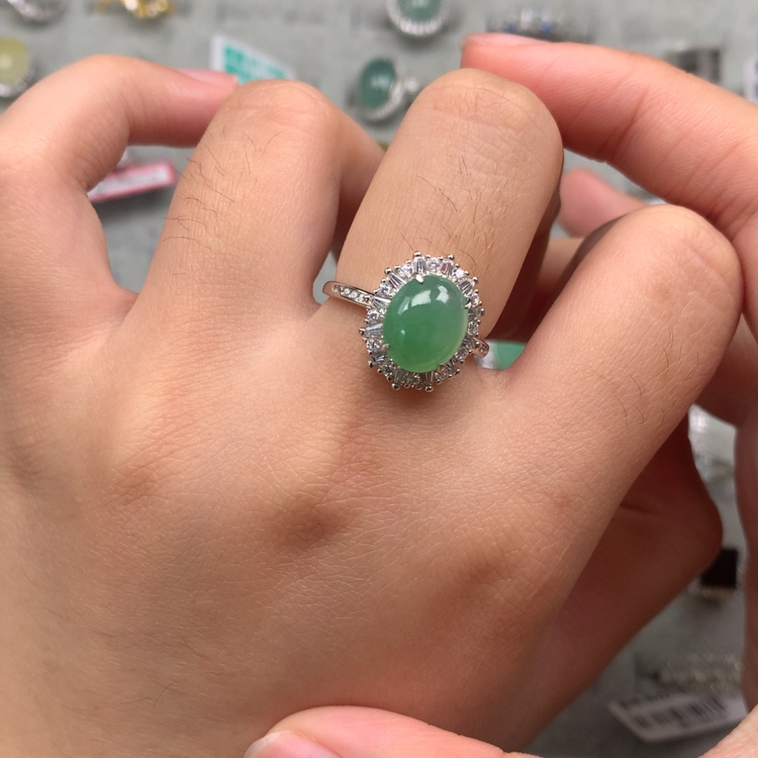 翡翠银S925镶嵌戒指戒指