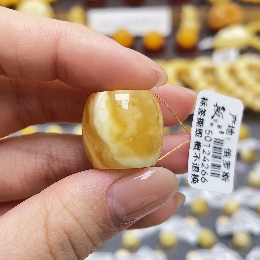 琥珀裸石未镶嵌蜜蜡桶珠19*17.1mm花粉