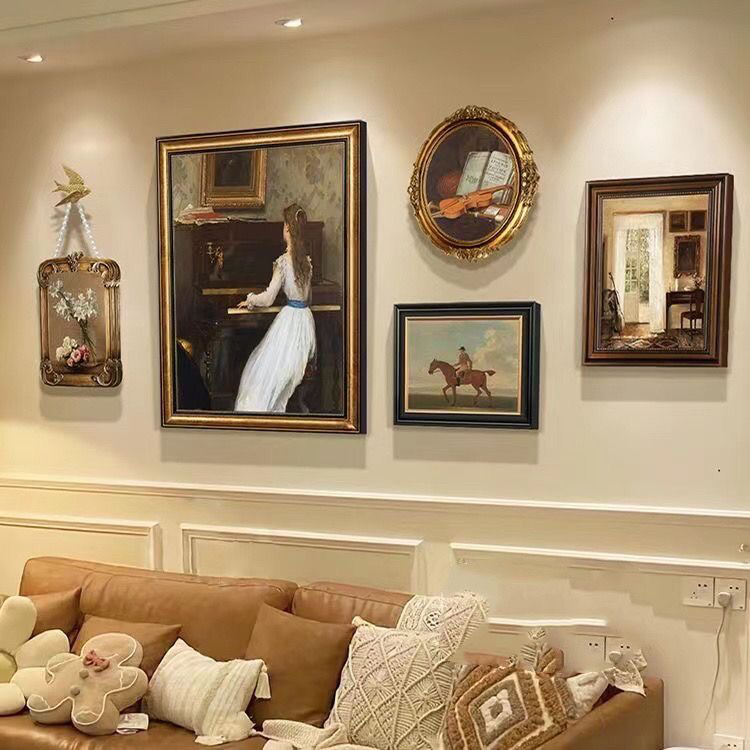 法式装饰画客厅大气复古背景墙挂画小众轻奢人物软装钢琴壁画美式