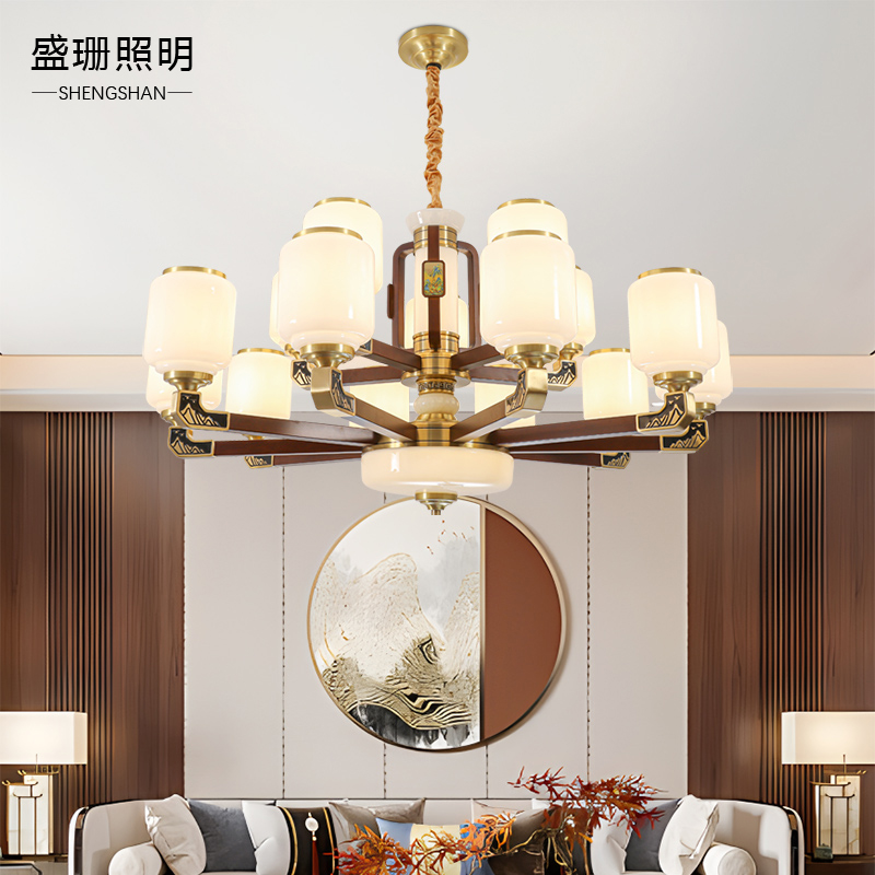 盛珊江山如画新中式全铜吊灯客厅餐厅卧室别墅复式楼酒店禅意灯具
