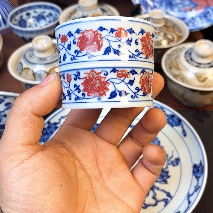 摆件釉里红竹节杯景德镇