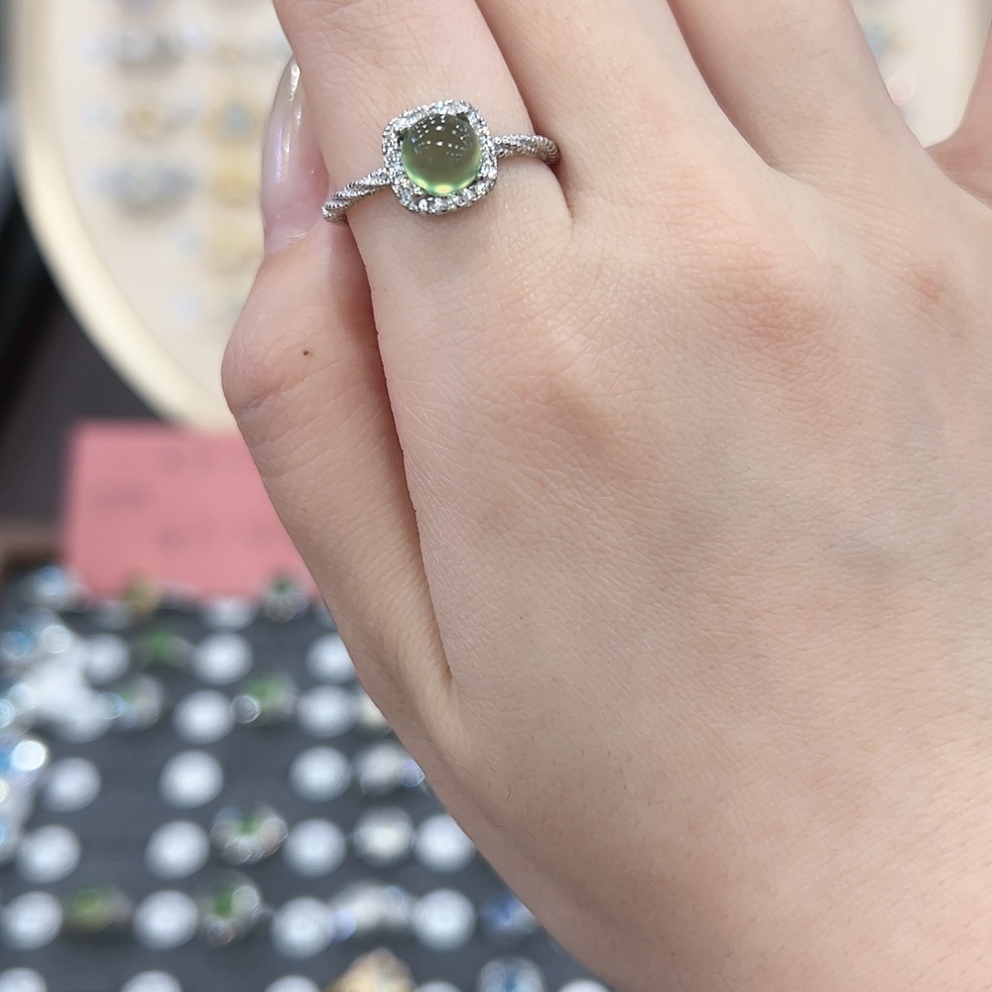 蛇纹石玉戒指银S925镶嵌?**.