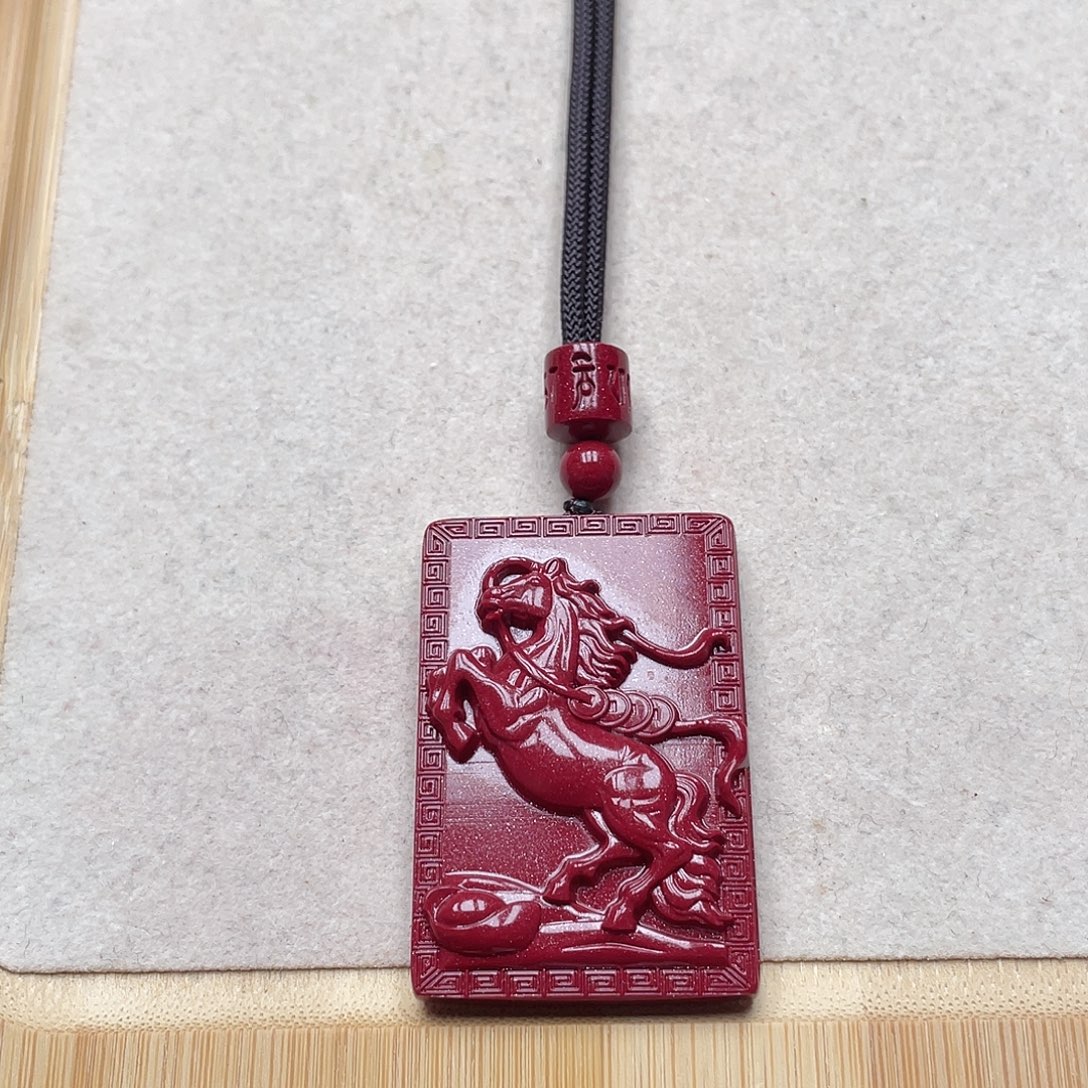 天然辰砂紫金砂生肖马吊坠