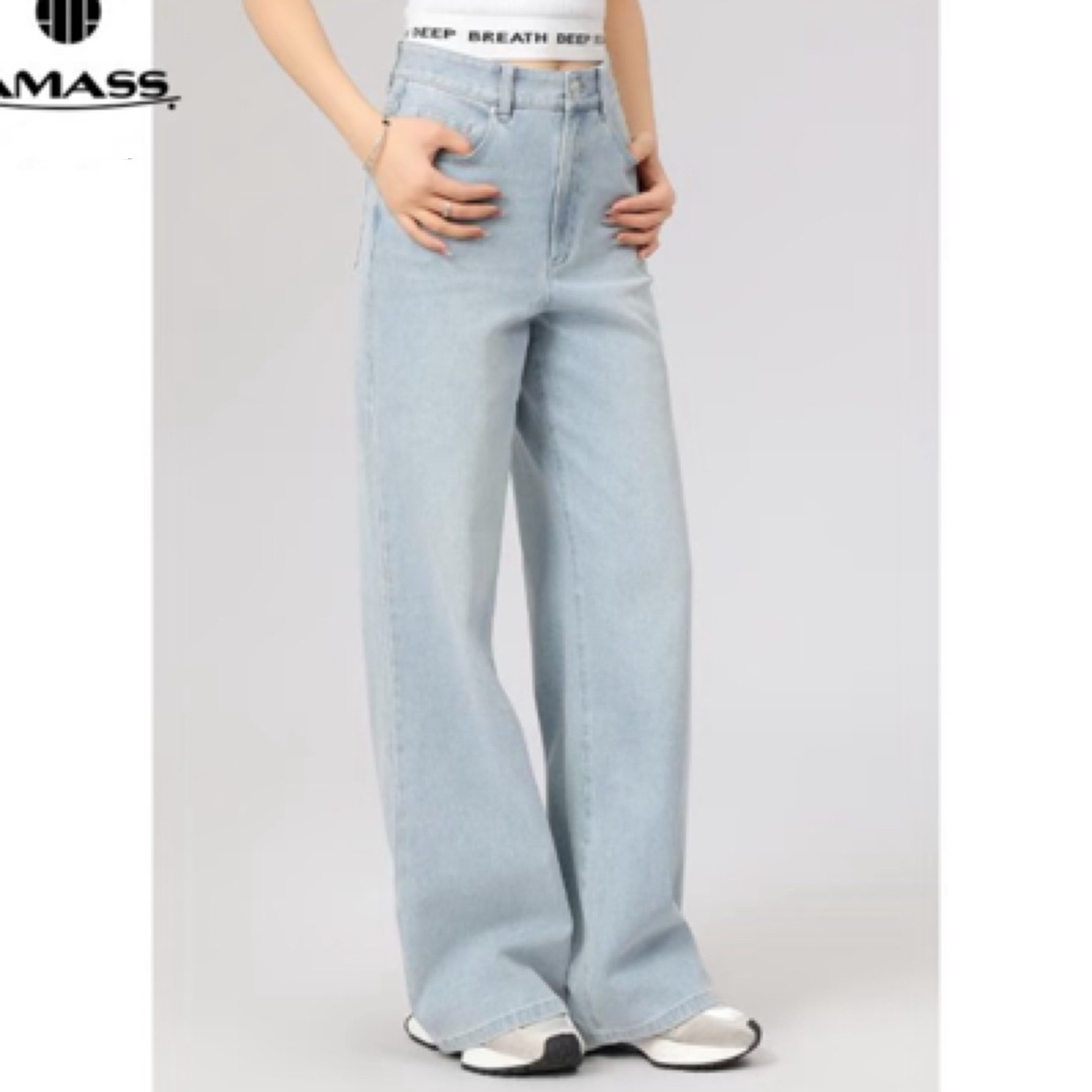 AMASS/阿玛施 时尚百搭雅丹风高腰显瘦显高直筒牛仔裤5100388 