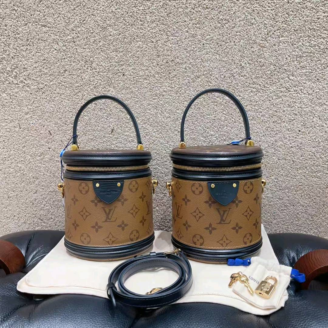 99新 LouisVuitton/路易威登 Cannes 老花发财桶 手提单肩斜挎包 